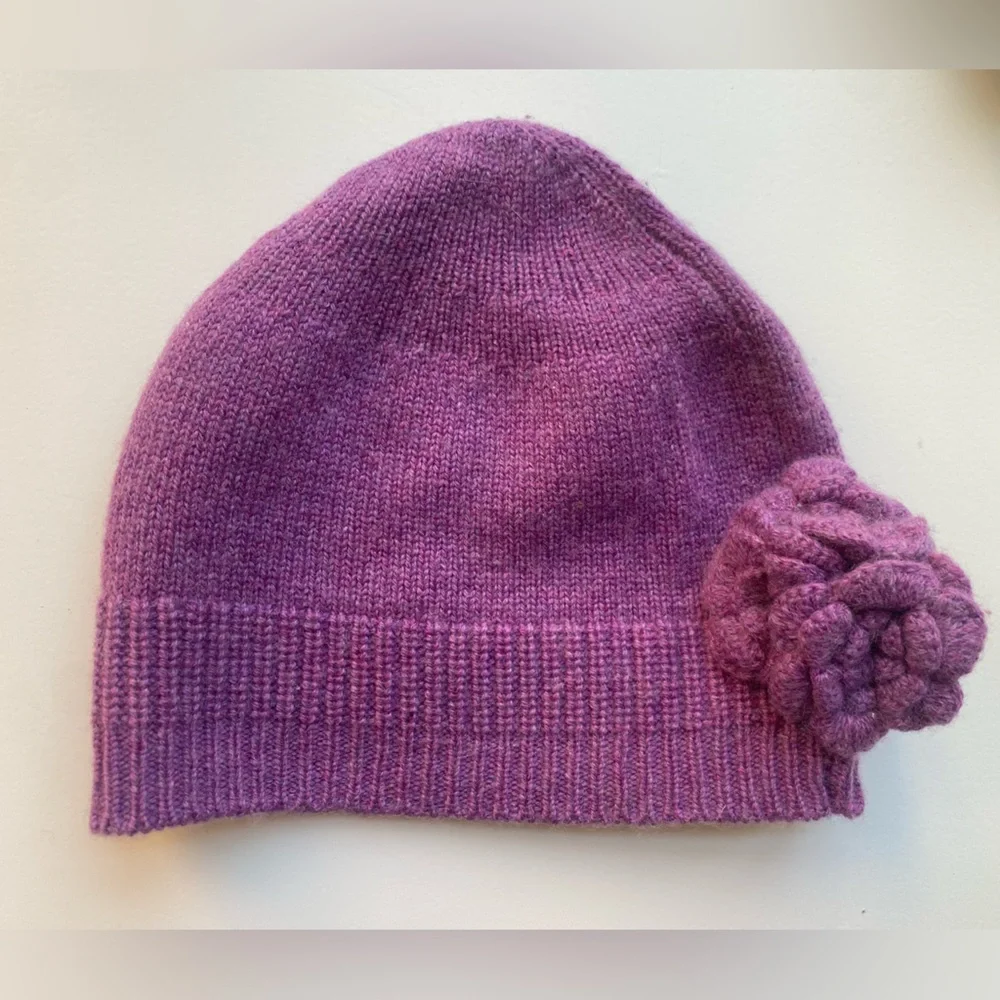 Baby CZ Purple Cashmere Hat with Flower - 2-3 Years